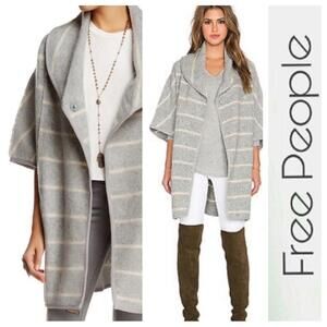 FREE PEOPLE Wool Cape Car Coat Cardigan Oversized Box Fit BOHO Poncho Gray M EUC